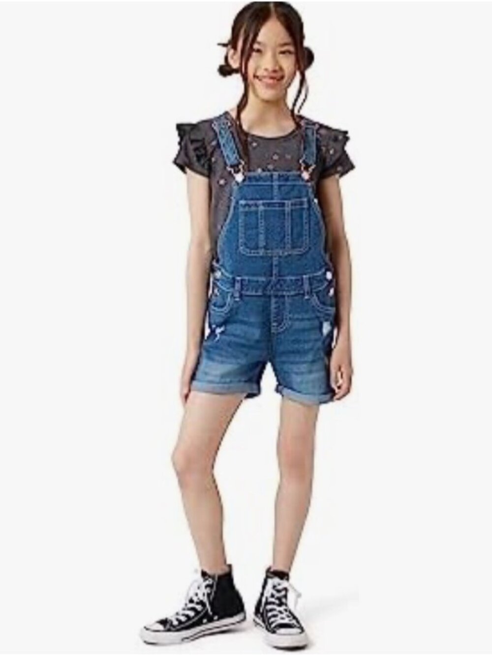 Vigoss Girls 3-Piece Outfit Set L Pink & Gray Star Shirts With Denim Overall Sho - Picture 7 of 8